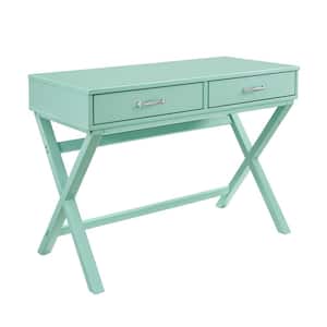 Dayna 42 in. Rectangular Turquoise Blue Wood 2-Drawer Campaign Desk