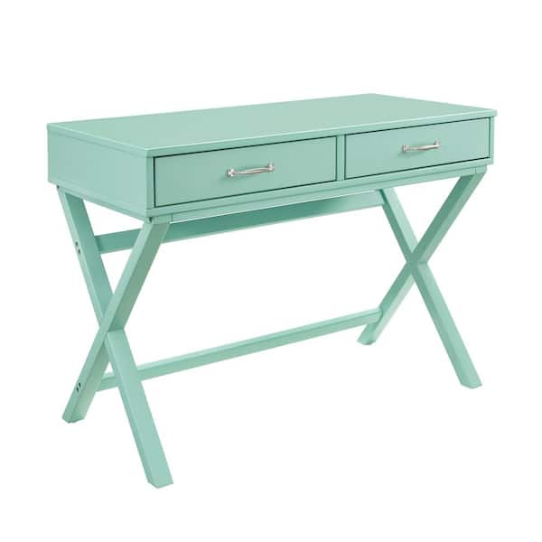 Linon Home Decor Dayna 42 in. Rectangular Turquoise Blue Wood 2-Drawer ...