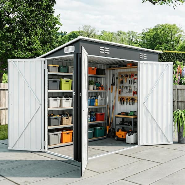 4 ft. W x 8 ft. D Galvanized Steel Outdoor Storage Shed with 3