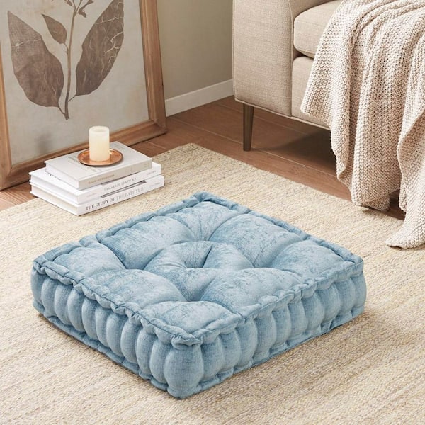 YESSKY DOWELL ENTER LLC Aqua Polyester Square Pouf Floor Pillow Cushion Upholstered Pouf for Living Room, Bedroom