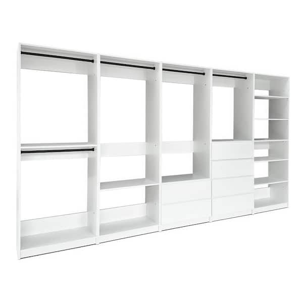 Prosper 160 in. W White Tower System Freestanding-Shelf Walk-in Wood Closet System