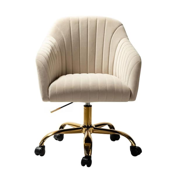 JAYDEN CREATION Sinda Modern Tan Velvet Swivel and Adjustable Task