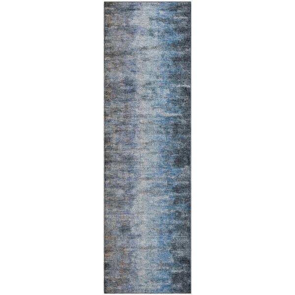 Mayfield Premium Machine Washable Abstract AMF2318 Teal 2 ft. x 7 ft. Runner Rug
