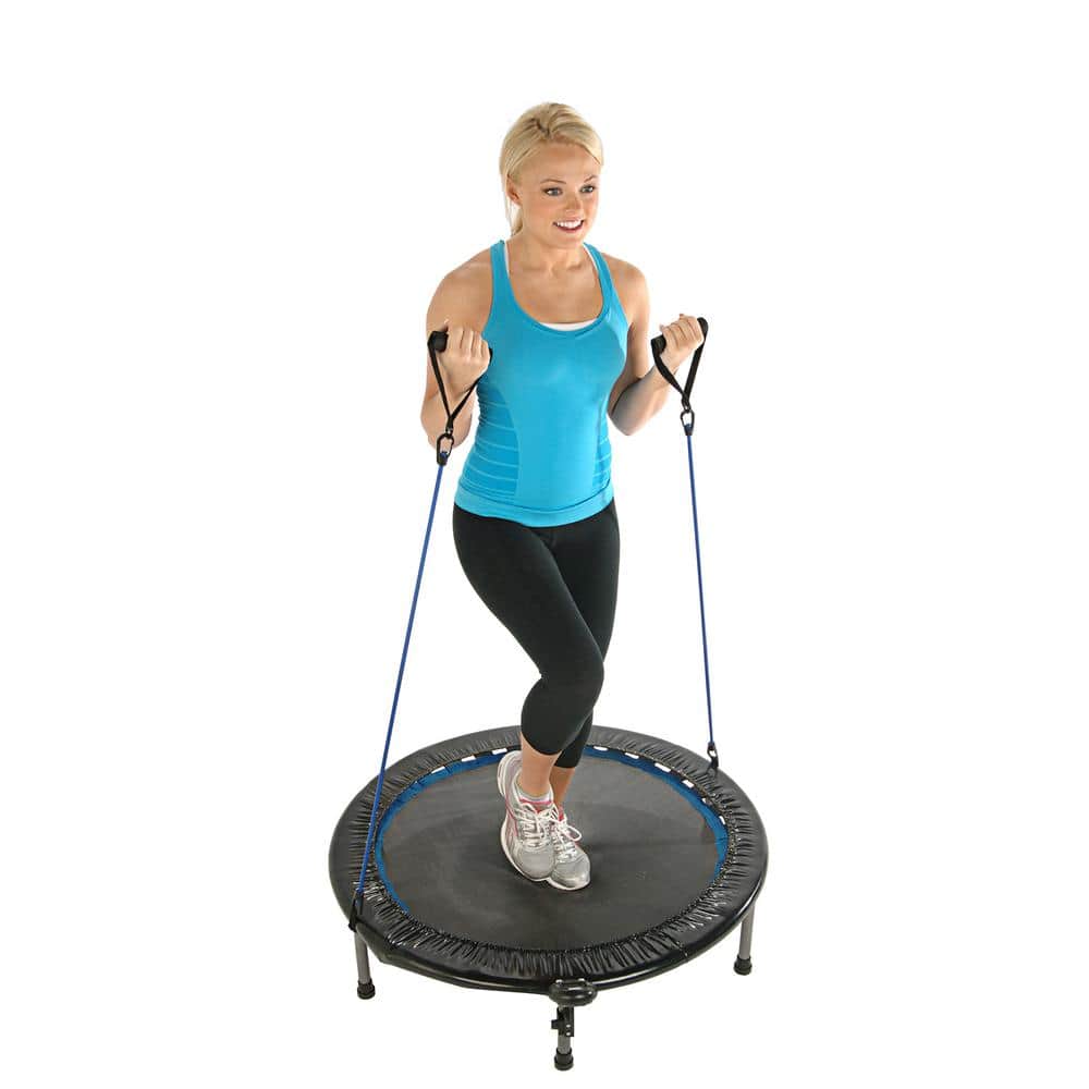 Blue Round Fitness Trampoline with Resistance Bands