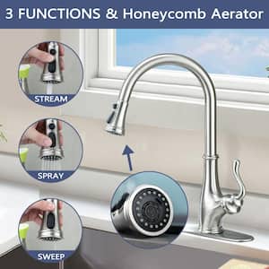 Single-Handle Stainless Steel Sink with Pull Down Sprayer Kitchen Solid Brass Faucets