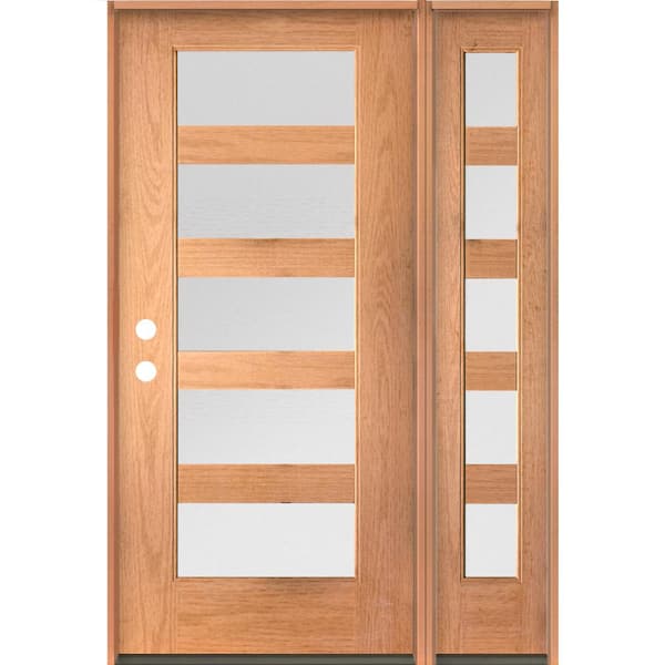 Krosswood Doors ASCEND Modern 50 in. x 80 in. Right-Hand/Inswing 5-Lite Satin Glass Teak Stain Fiberglass Prehung Front Door with RSL