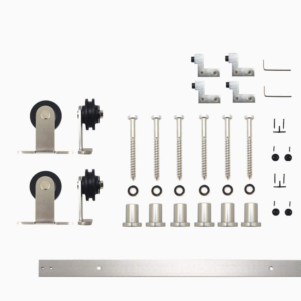 7.5 ft./90 in. Brushed Nickel Non-Bypass Sliding Barn Door Hardware Kit T-Shape Design Roller for Double Doors price history on PriceWatchPro