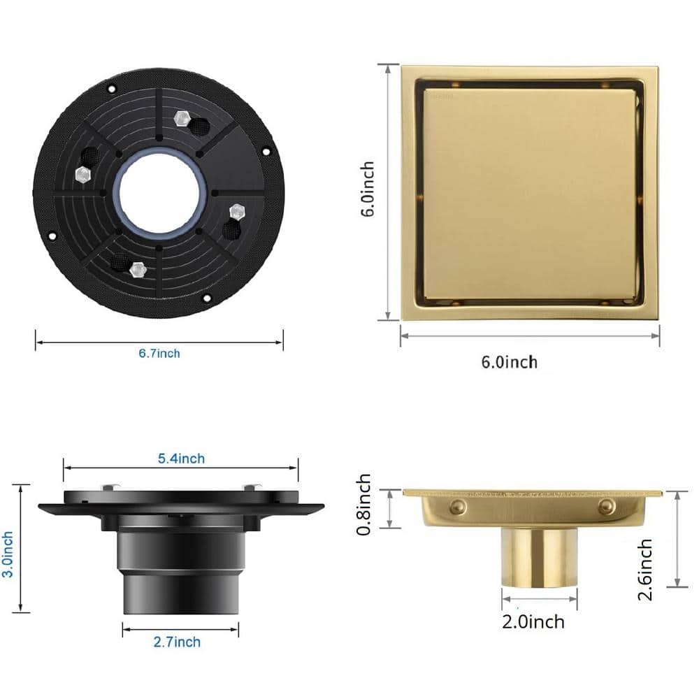 Brushed Gold 6 Inch Square Stainless Steel Bathroom Tray