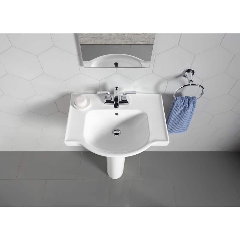 White Ceramic Pedestal Bathroom Sink with Overflow