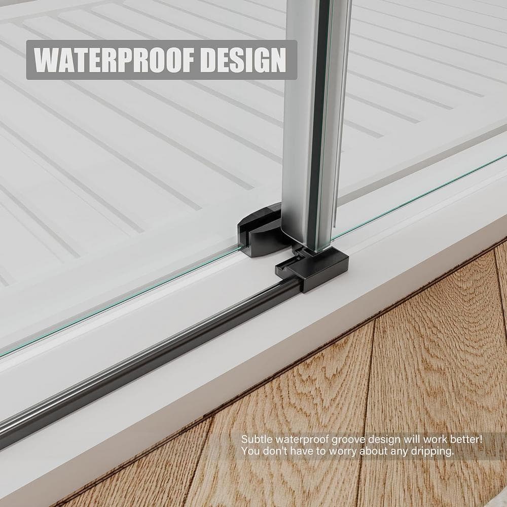 Black Frameless Sliding Shower Door with Clear Tempered Glass