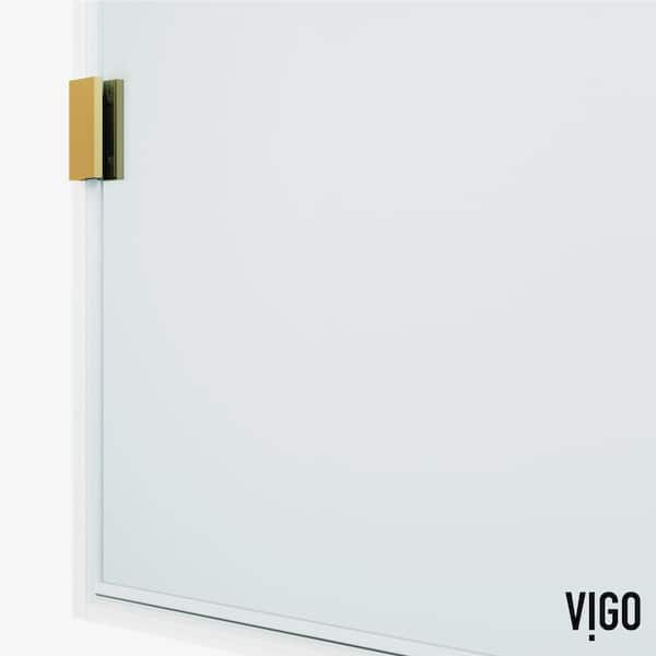 Arden 34 in. W x 78 in. H Frameless Fixed Shower Screen Door in Matte Brushed Gold with 3/8 in. (10mm) Clear Glass