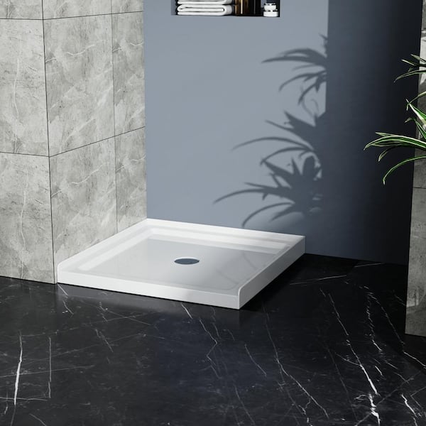 UKISHIRO 36 in. L x 36 in. W Single Alcove Threshold Shower Pan Base with Centered Drain in White