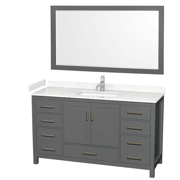 Wyndham Collection Sheffield 60 in. W x 22 in. D x 35 in. H Single Bath Vanity in Dark Gray with Carrara Cultured Marble Top and 58" Mirror