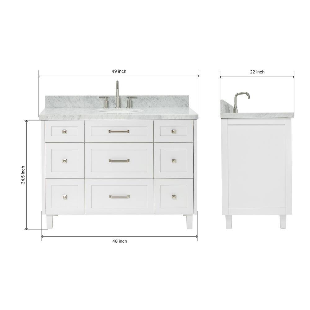 White Solid Wood Single Sink Bathroom Vanity with Marble Top