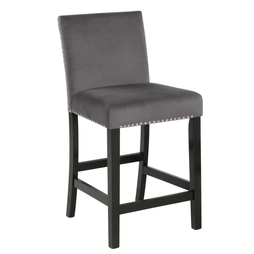 Celeste 5-Piece Gray Faux Marble Counter Dining Set with Velvet Chairs