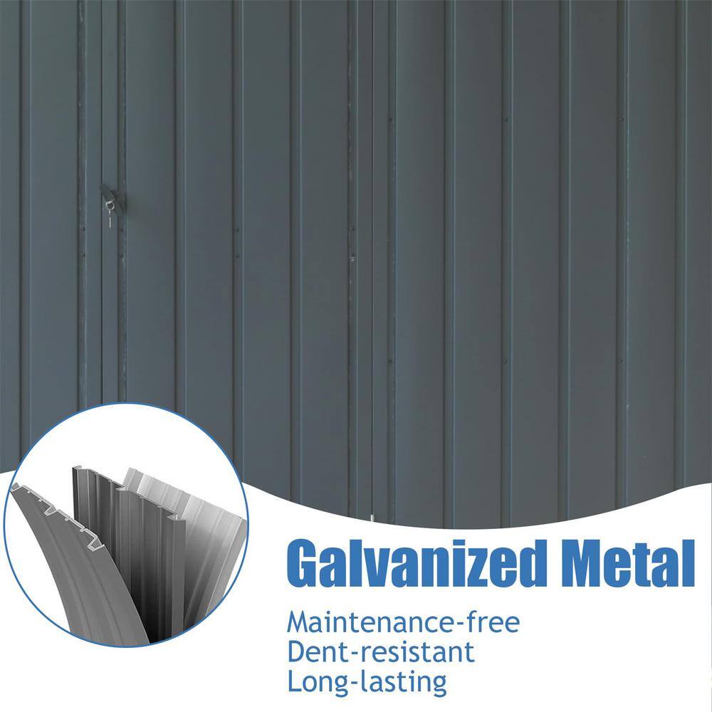 Large Gray Metal Outdoor Garden Shed with Double Doors and Windows