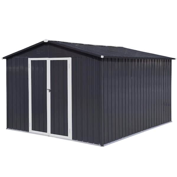 8 ft. W x 10 ft. D Metal Shed in Dark Grey with Apex Roof and Locking Hinged Door (80 sq. ft.)