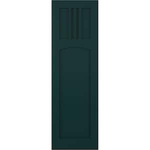 12 in. x 40 in. PVC True Fit San Miguel Mission Style Fixed Mount Flat Panel Shutters Pair in Thermal Green