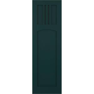 12 in. x 78 in. PVC True Fit San Miguel Mission Style Fixed Mount Flat Panel Shutters Pair in Thermal Green