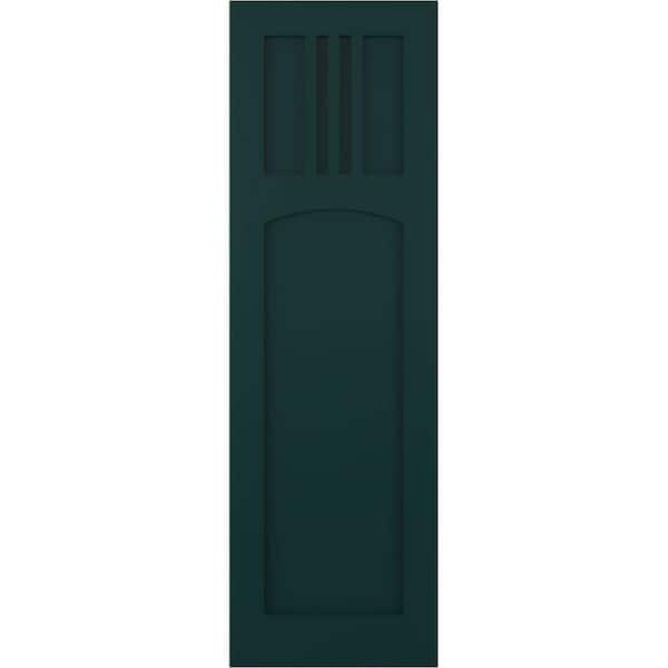 Ekena Millwork 12 in. x 80 in. PVC True Fit San Miguel Mission Style Fixed Mount Flat Panel Shutters Pair in Thermal Green