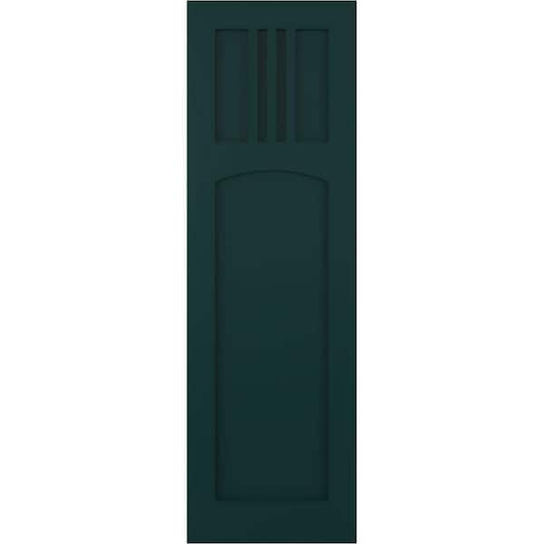 Ekena Millwork 18 in. x 36 in. PVC True Fit San Miguel Mission Style Fixed Mount Flat Panel Shutters Pair in Thermal Green
