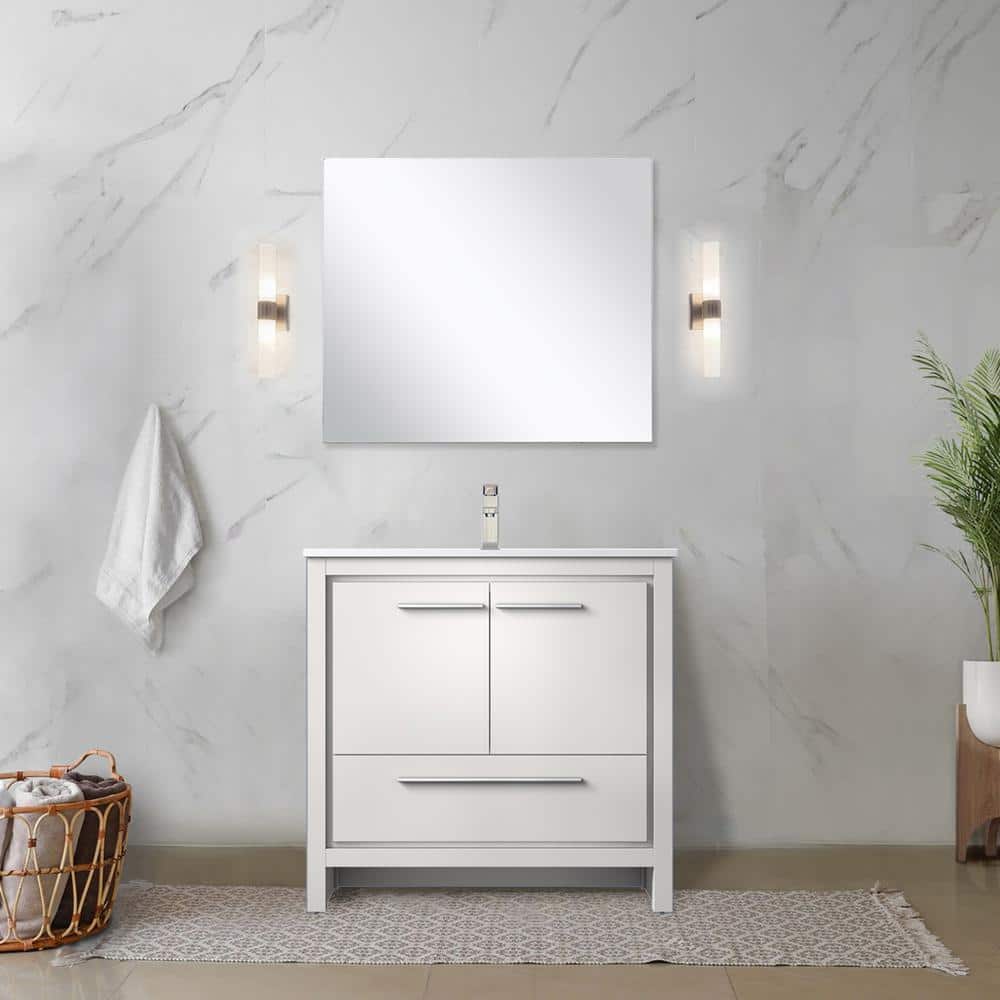 Clairo 36 in. W x 20 in. D White Bath Vanity with Cultured Marble Top, Brushed Nickel Faucet Set and 28 in. Mirror price history on PriceWatchPro