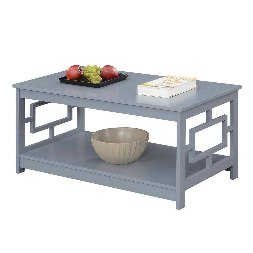 Symmetrical Square Gray Wood Coffee Table with Open Shelf