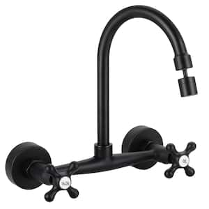 Double Handle Wall Mount Standard Kitchen Faucet With Swivel Spout 8 in. Center in Matte Black