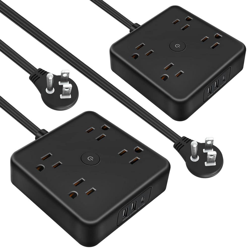 2 Pack 6 ft. Cord 4-Outlet 2 USB-A Ports 1 USB-C Port Surge Protector ...