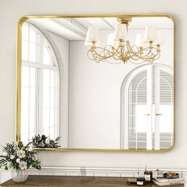 29.5 in. W x 39.4 in. H Rectangular Deep Framed Aluminum Alloy Gold Wall Bathroom Vanity Mirror