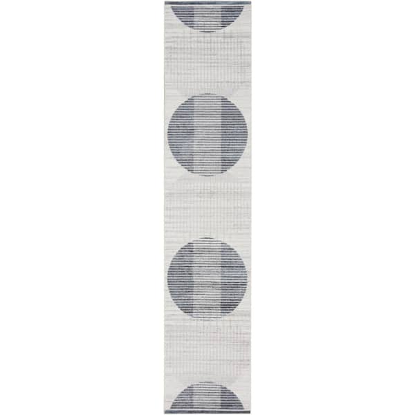 Nourison Astra Machine Washable Ivory Blue 2 ft. x 6 ft. Graphic Contemporary Runner Area Rug