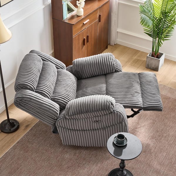 aisword 270° Swivel Corduroy Recliner Rocking Chair with Massage and Heating-Grey
