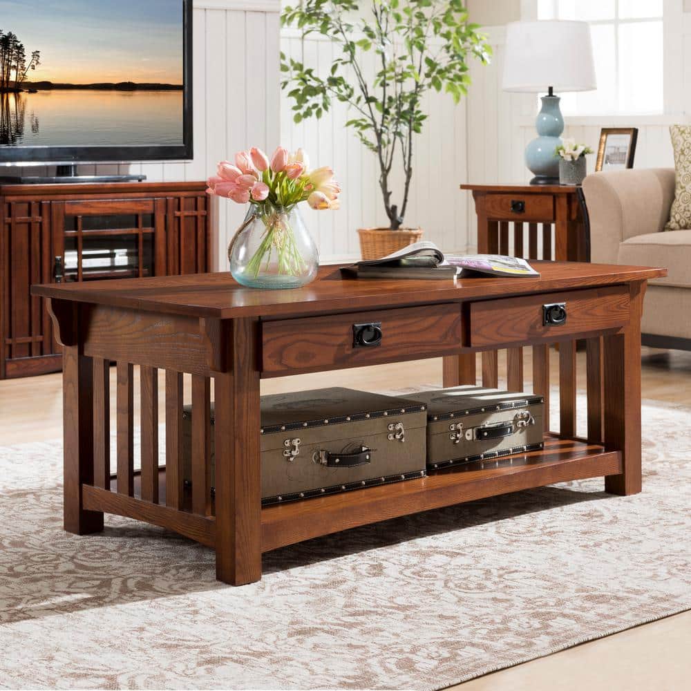 Mission Solid Oak Rectangular Coffee Table with Storage - Medium Oak