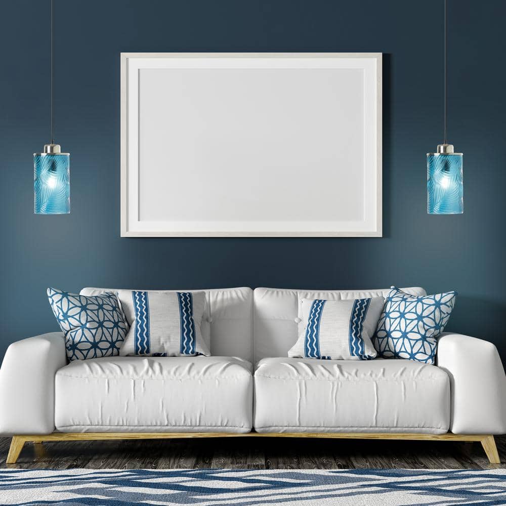 Aimee Blue Glass Cylinder Pendant Lamp with Palm Leaf Texture