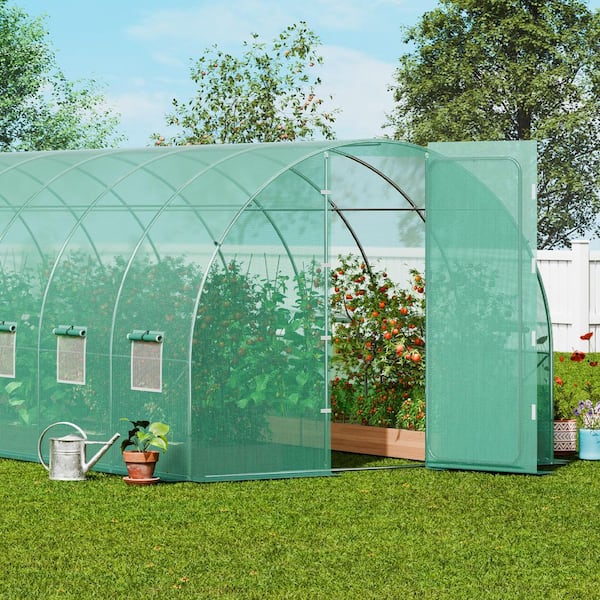 Walk-in Tunnel Greenhouse 27.4 x 9. 5 x 7.4 ft. Hoop House Greenhouse Tunnel Plant Hot House with Galvanized Steel Frame
