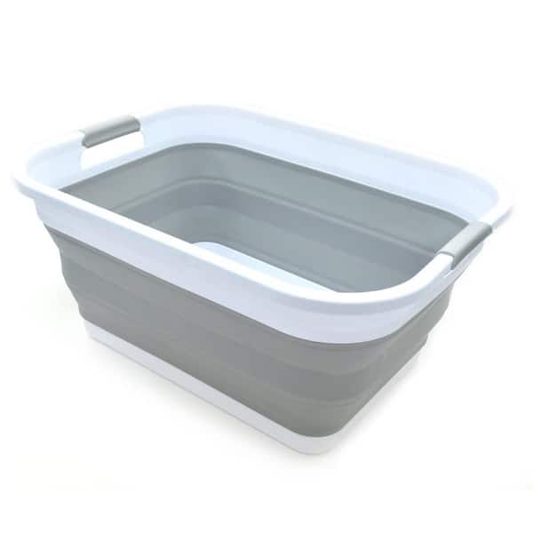 Gray Collapsible Plastic Laundry Basket with Cut-out Handles 41 Liter