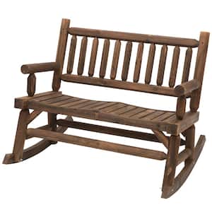 Wooden Rocking Chair 2-Person Outdoor Bench with Natural Fir Wood Construction and Relaxing Swinging Motion