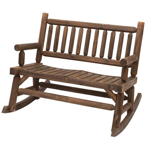 Outsunny Wooden Rocking Chair 2-Person Outdoor Bench with Natural Fir Wood Construction and Relaxing Swinging Motion