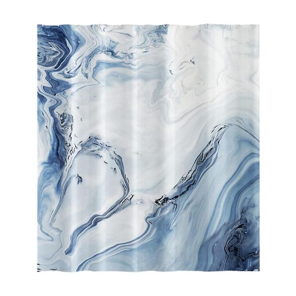 Marble Shower Curtain Waterproof Bathroom Decor 72x72 Inch Printed Washable With Hooks Blue Polyester