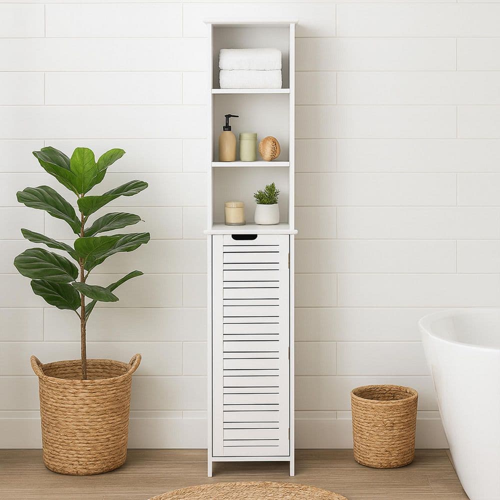 Miami 13.13 in. W x 10.4 in. D x 68 in. H Freestanding Cabinet Linen Tower in White price history on PriceWatchPro