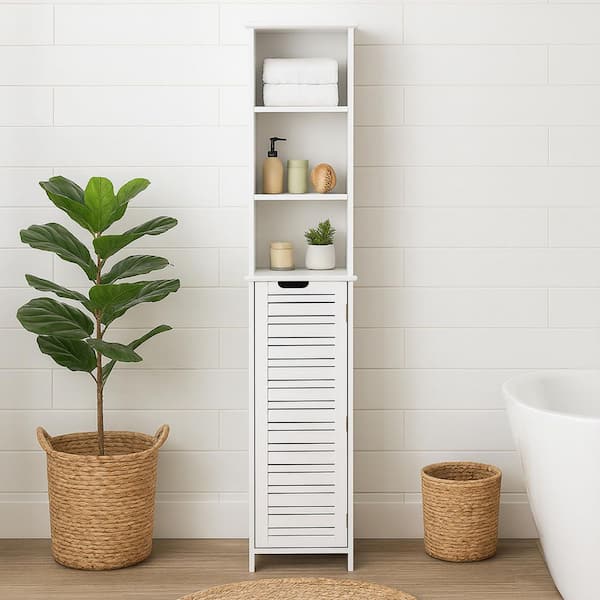 Miami 13.13 in. W x 10.4 in. D x 68 in. H Freestanding Cabinet Linen Tower in White
