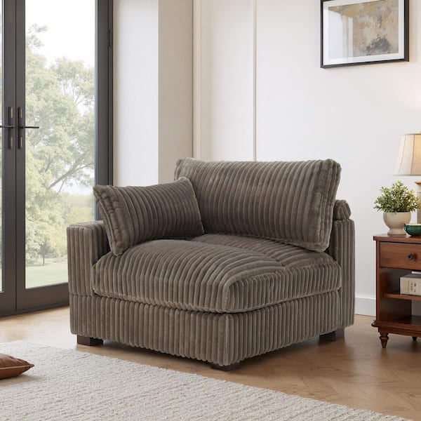 40.15 in. Square Arm Faux Rabbit Fur Polyester Rectangle Sectional Corner Sofa in Light Brown (Set of 1)