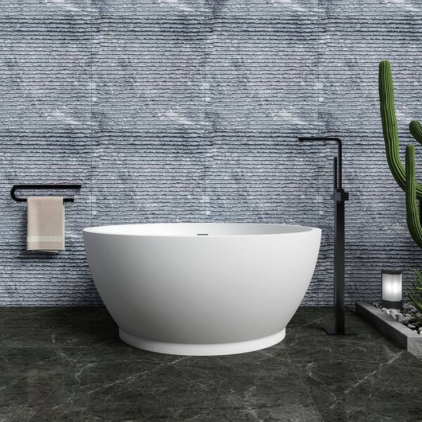 52.7 in. x 53 in. Artificial Stone Soaking Bathtub in Matte White Solid Surface with Overflow and Pop-up Drain