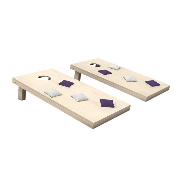 Belknap Hill Trading Post Wooden Cornhole Toss Game Set with Purple and White Bags