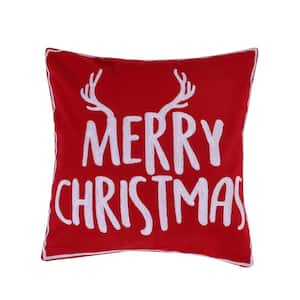 Rudolph Red Embroidered Antler Merry Christmas 18 in. x 18 in. Throw Pillow