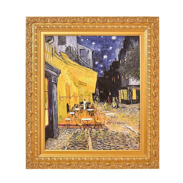 "Cafe Terrace at Night" by Vincent van Gogh 1-Piece Ornate Frame Canvas Night Scene Art Print 31.75 in. x 28 in.