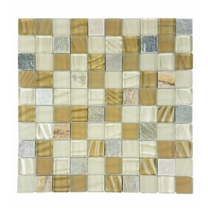 New Era Multifinish Cream & Gray 12.5 in. x 12.5 in. Square Mosaic Glass & Stone Wall Pool Floor Tile (1 Sq. Ft./Piece)