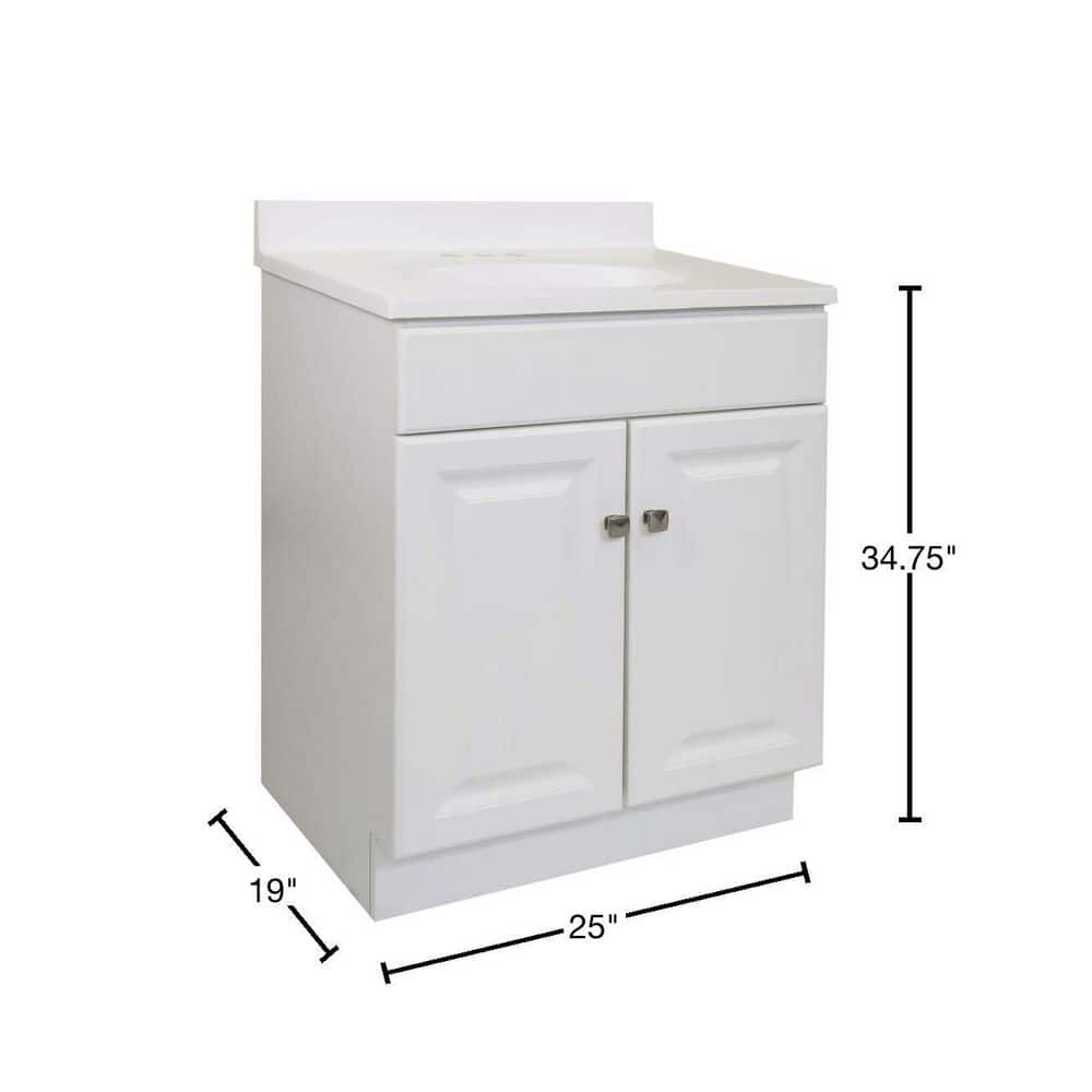 White Semi-Gloss 25" Freestanding Bathroom Vanity with Cultured Marble Top
