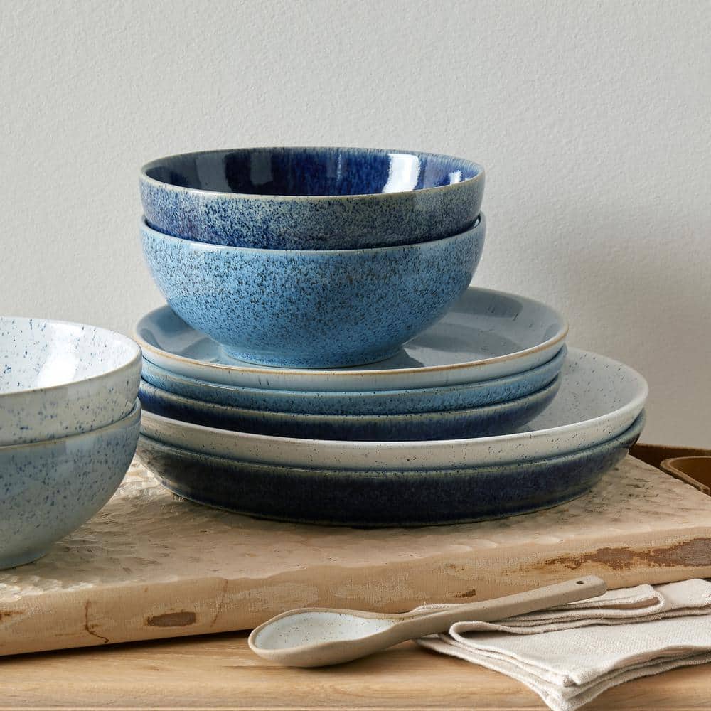 Handcrafted Ceramic Nautical Blue Salad Plates, Set of Four