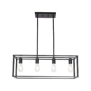 Vintage Pendant Lighting 4 Light Black Linear Cage Open Frame Chandelier for Kitchen Island with No Bulbs Included
